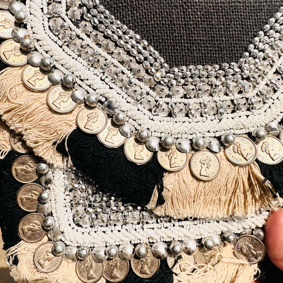 Bohemian Envelope Wristlets Banjara Clutch Black and Cream Color With tassels - Picture 3 of 5